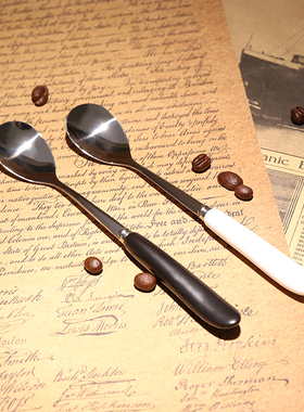 香港致远家居 高档黑色咖啡勺 白色陶瓷柄搅拌勺 创意简约调羹