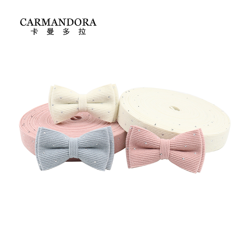 糖果色纯色针织烫钻压布条手工diy蝴蝶结发饰发夹领结材料配件