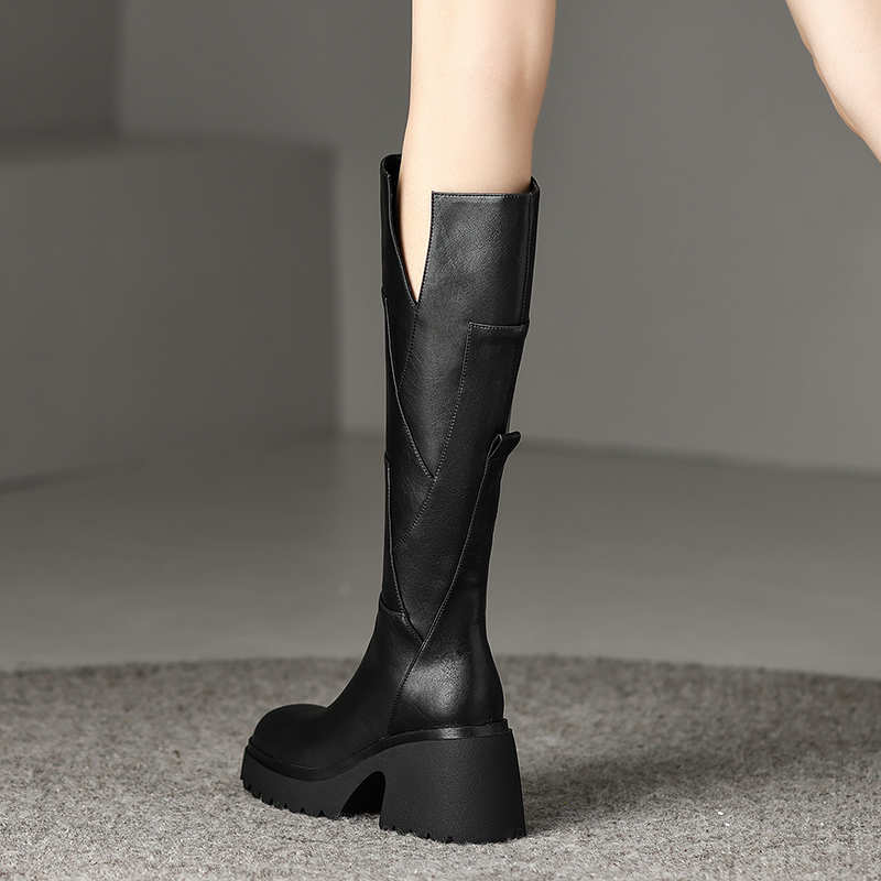 小众不撞款小个子粗跟高跟骑士靴