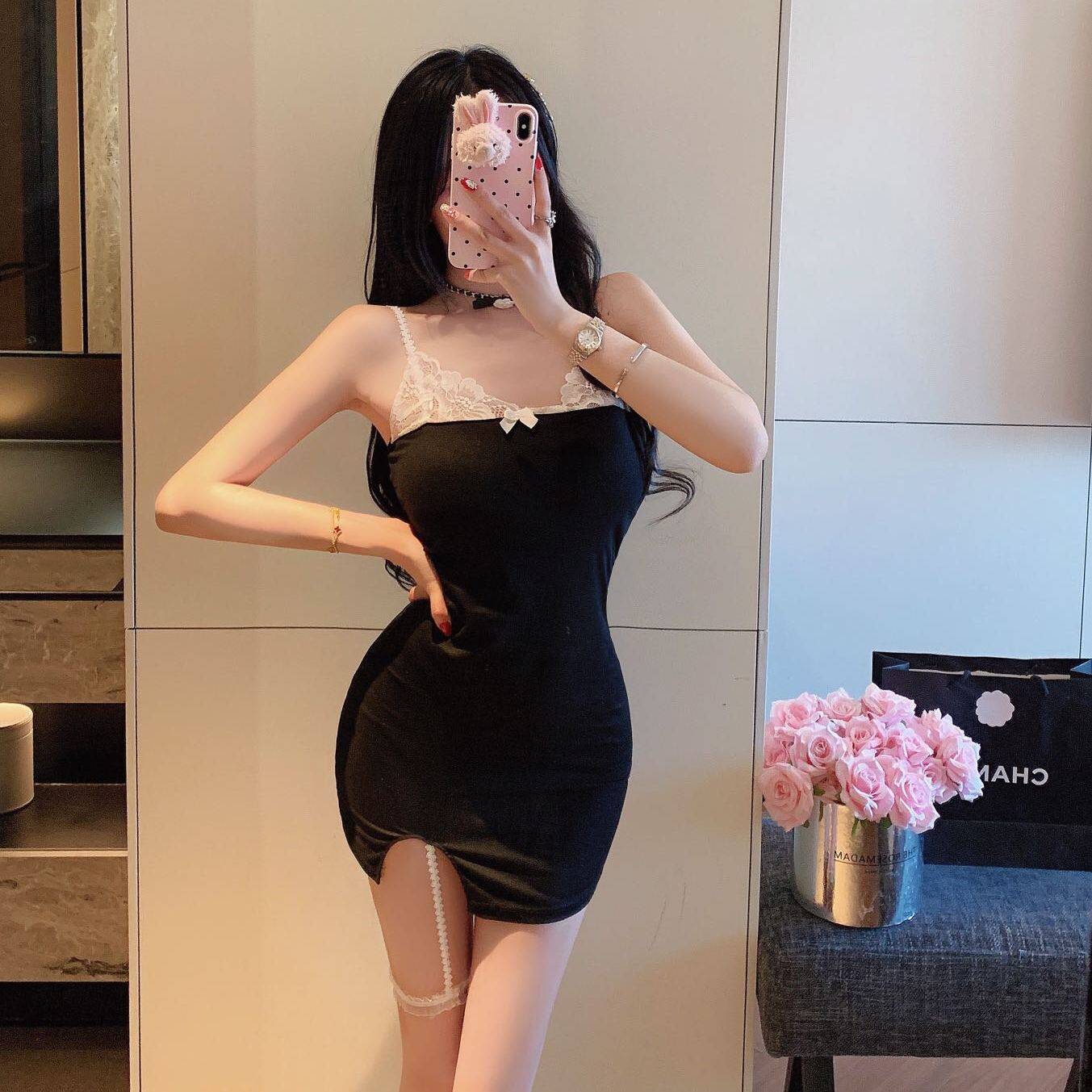 纯欲风性感蕾丝拼接吊带连衣裙夏