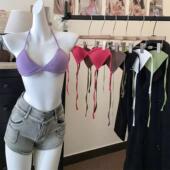 纯欲性感美背比基尼抹胸内衣女挂脖系带度假高级内搭三角杯小背心