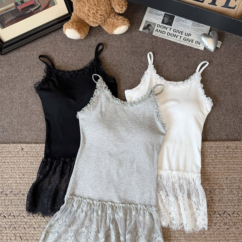 纯欲风性感蕾丝花边吊带背心女带胸垫内搭修身显瘦小众叠穿上衣夏