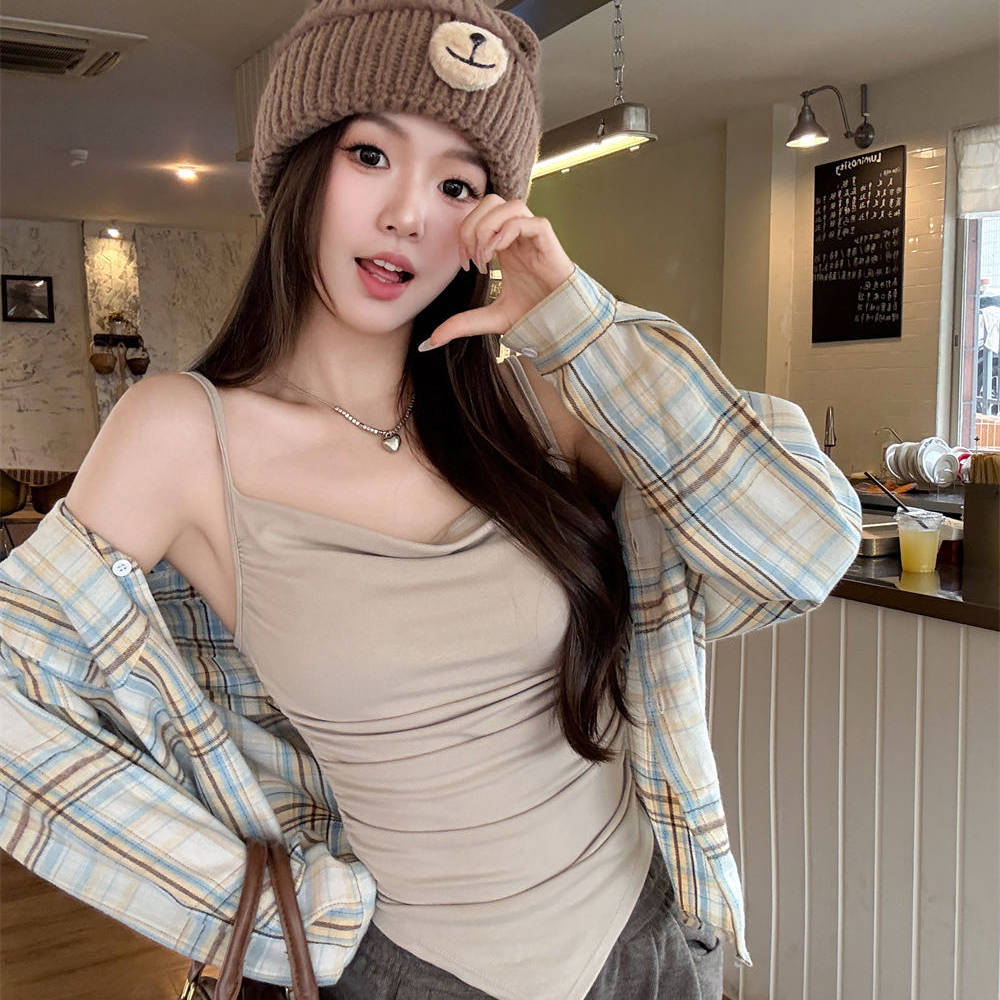 不规则褶皱吊带背心女夏季内搭外穿带胸垫修身显瘦美背辣妹上衣潮