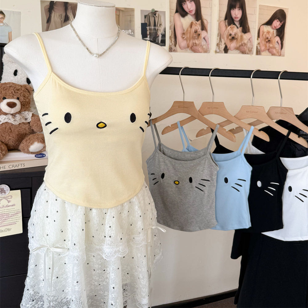 纯欲风性感可爱kt猫印花吊带背心