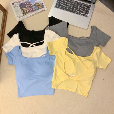 纯欲风性感交叉镂空短袖T恤上衣