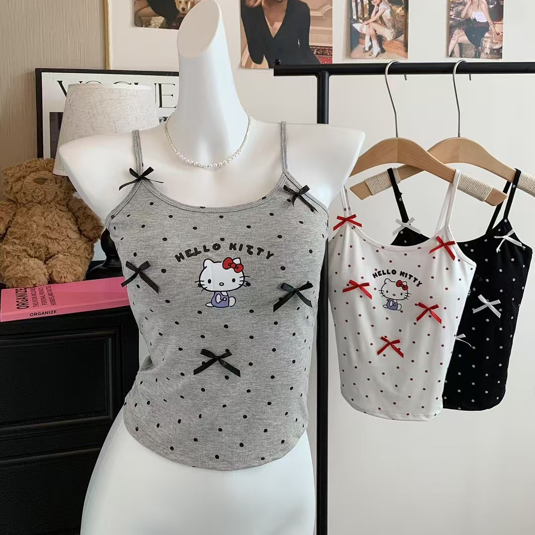 纯欲风性感KT猫蝴蝶结吊带背心夏