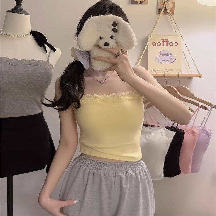 纯欲风性感蕾丝花边吊带背心女带胸垫内搭修身显瘦打底美背上衣夏