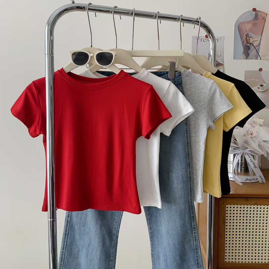 美式性感辣妹短袖T恤女高级感小个子内搭修身显瘦外穿打底上衣夏