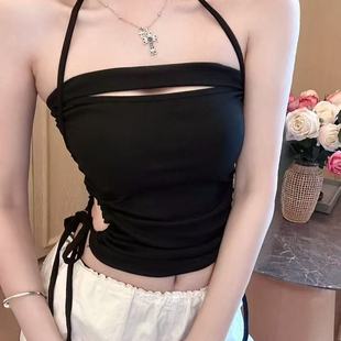 性感风挂脖吊带背心女夏季内搭带胸垫收腰绑带镂空抹胸辣妹上衣潮