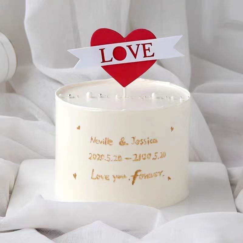 情人节唯美简约蛋糕装饰love红色爱心插牌情侣表白软胶我爱你插件