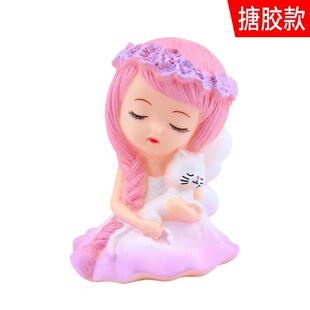 抱猫花圈女孩蛋糕装 饰配件 饰摆件可爱天使翅膀娃娃花环猫咪生日装