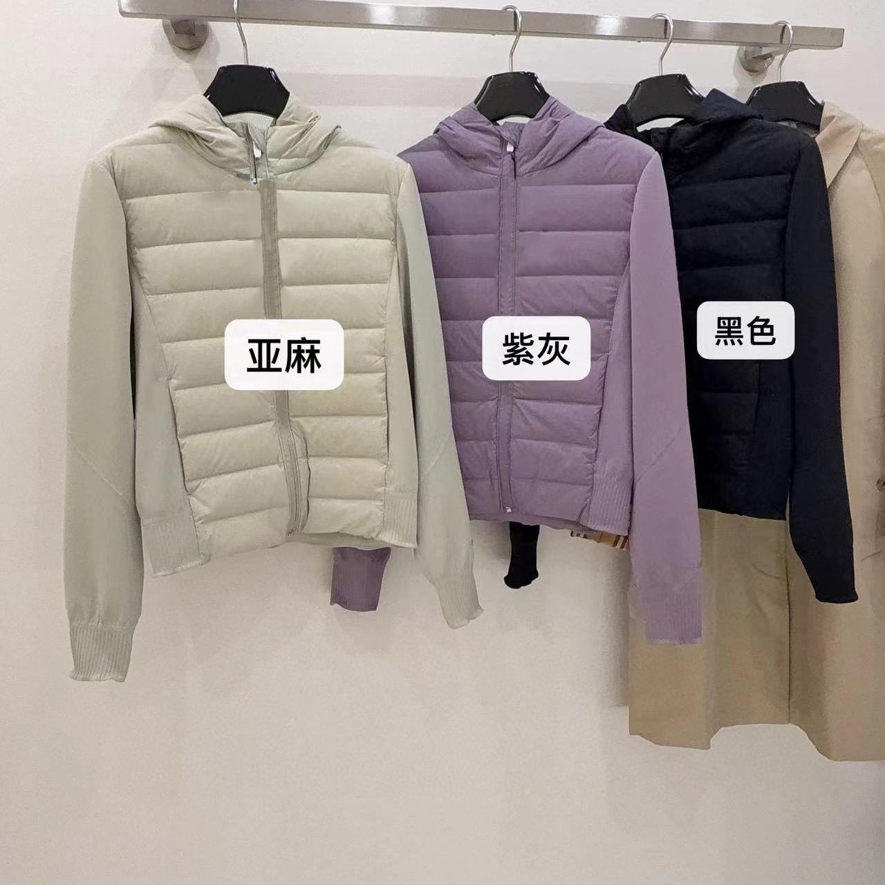 lulu系小羽绒 轻薄自在女冬季拼接连帽鹅绒针织羽绒服小短款外套