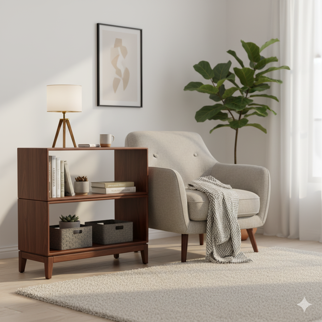 黑胡桃色实木长柜自由组合格子柜简约书架创意沙发边柜轻奢储物柜