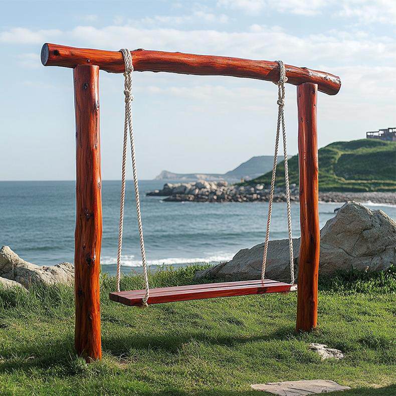 秋千实木儿童户外原木秋千庭院定制成人木质坐板装饰麻绳秋千吊椅