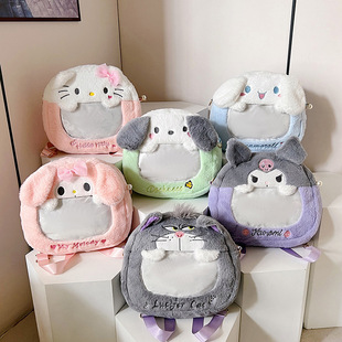 日系卡通少女心毛绒斜挎包可爱学生通用痛包透明单肩斜挎双肩包