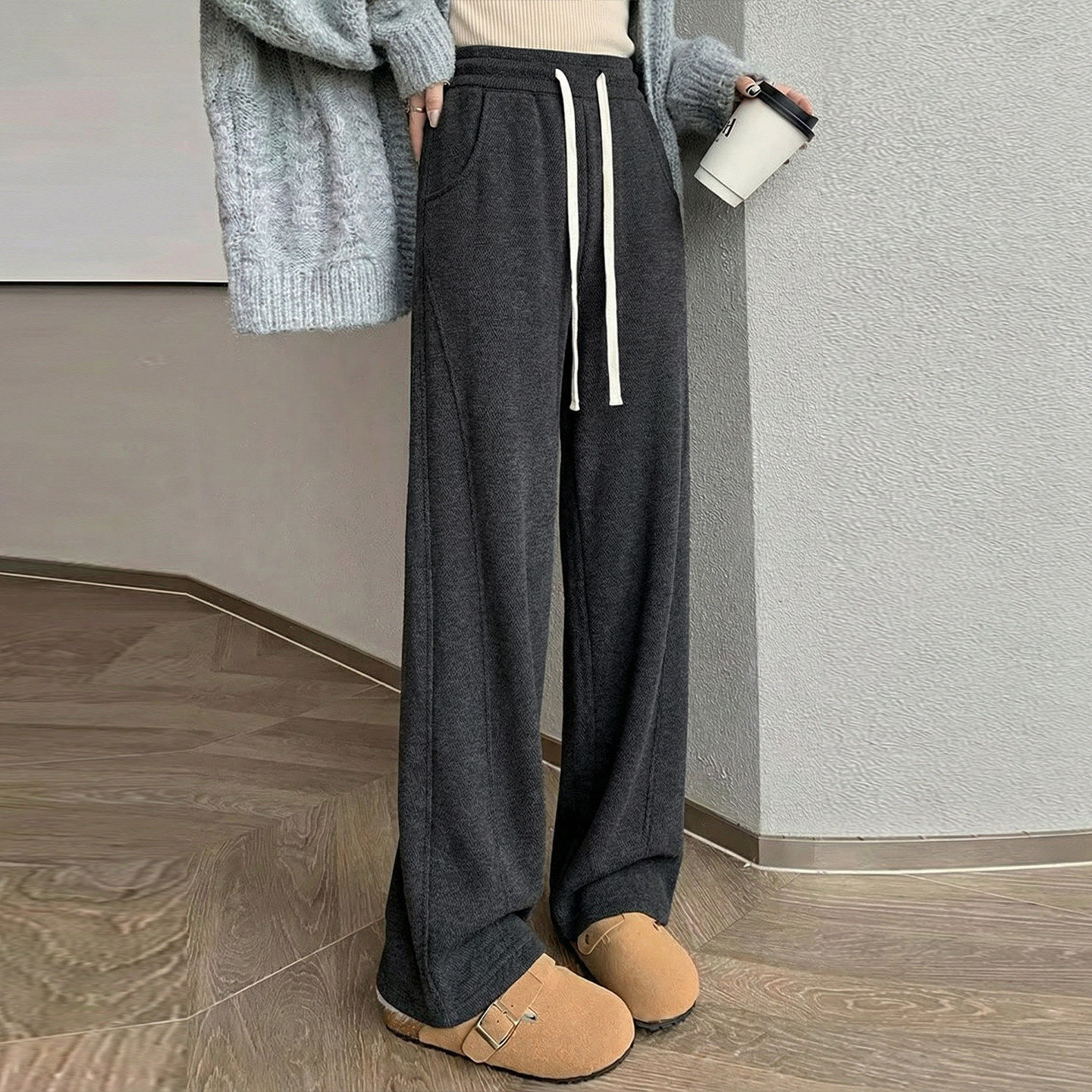 2026春季新款窄版阔腿裤女加绒弯刀卫裤小个子羊毛呢直筒糯米裤瑞,女装/女士精品,卫裤,淘宝优惠券,粉丝福利购,淘宝优惠卷