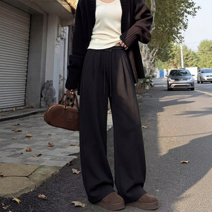 小个子阔腿宽松弯刀香蕉裤 2026春新款 休闲卫裤 女美式 瑞 黑色运动裤