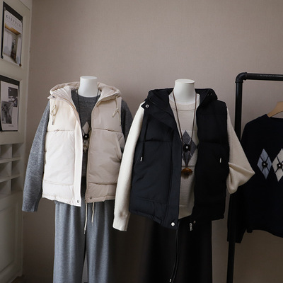 2025冬季新款连帽休闲加厚棉服马甲背心坎肩女上衣韩版时尚5330比