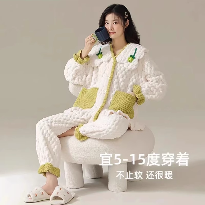 가을 겨울 산호 벨벳 감금복 산후 두꺼워지고 임산부를 위한 벨벳 헐렁한 수유 잠옷 12월 산모 모유 수유