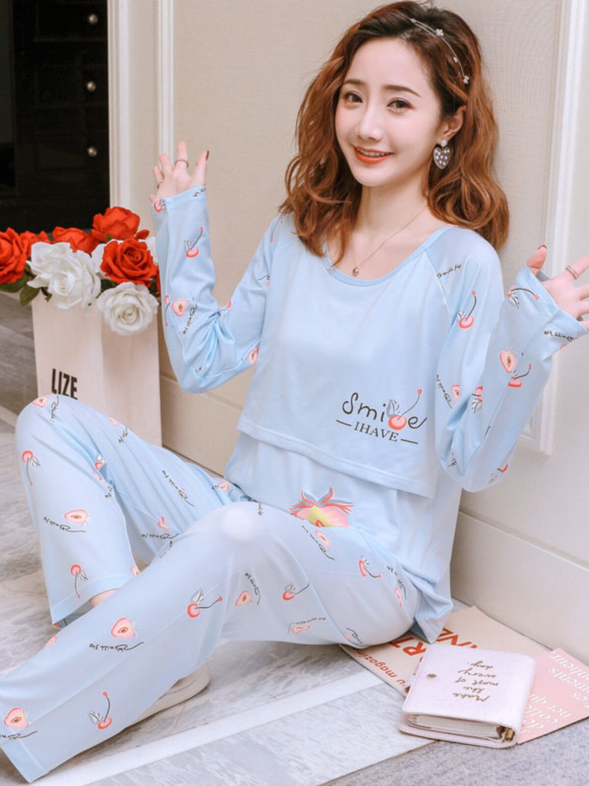 감금복 봄 여름 얇은 산후 수유 순면 산모 잠옷 봄 가을 산모 입원 3월 4일 수유 7