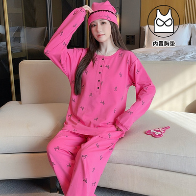 帽子带胸垫月子服纯棉哺乳睡衣产后孕妇春秋冬季产妇家居服可外穿 — 5