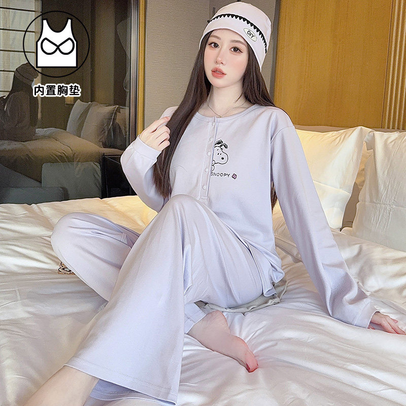 史努比纯棉吸汗月子服春秋产后哺乳期孕妇睡衣夏季薄款家居服