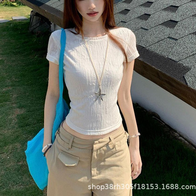 辣妹后背镂空绑带短袖T恤2025夏季新款设计感修身显瘦短款上衣女