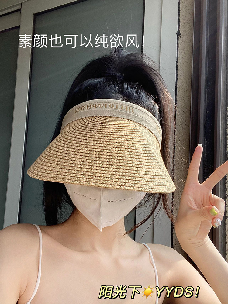 夏季百搭字母空顶草帽女遮阳防晒防紫外线沙滩户外出游网红凉帽子