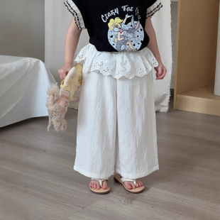 宽松直筒裤 夏韩系穿搭女宝宝蕾丝花边屁帘裤 女童假2件裙裤 清仓