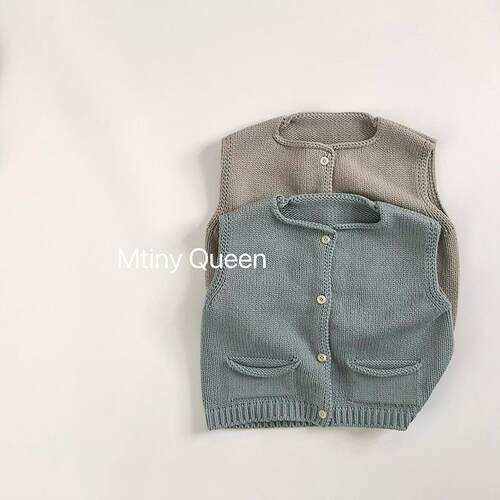 复古蓝毛线马甲简约复古春秋