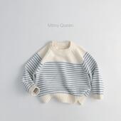 儿童条纹棉线针织衫 26春男女童日系小清新套头圆领上衣毛衣8 长袖