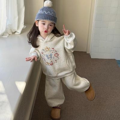 女童卡通加绒连帽卫衣卫裤套装