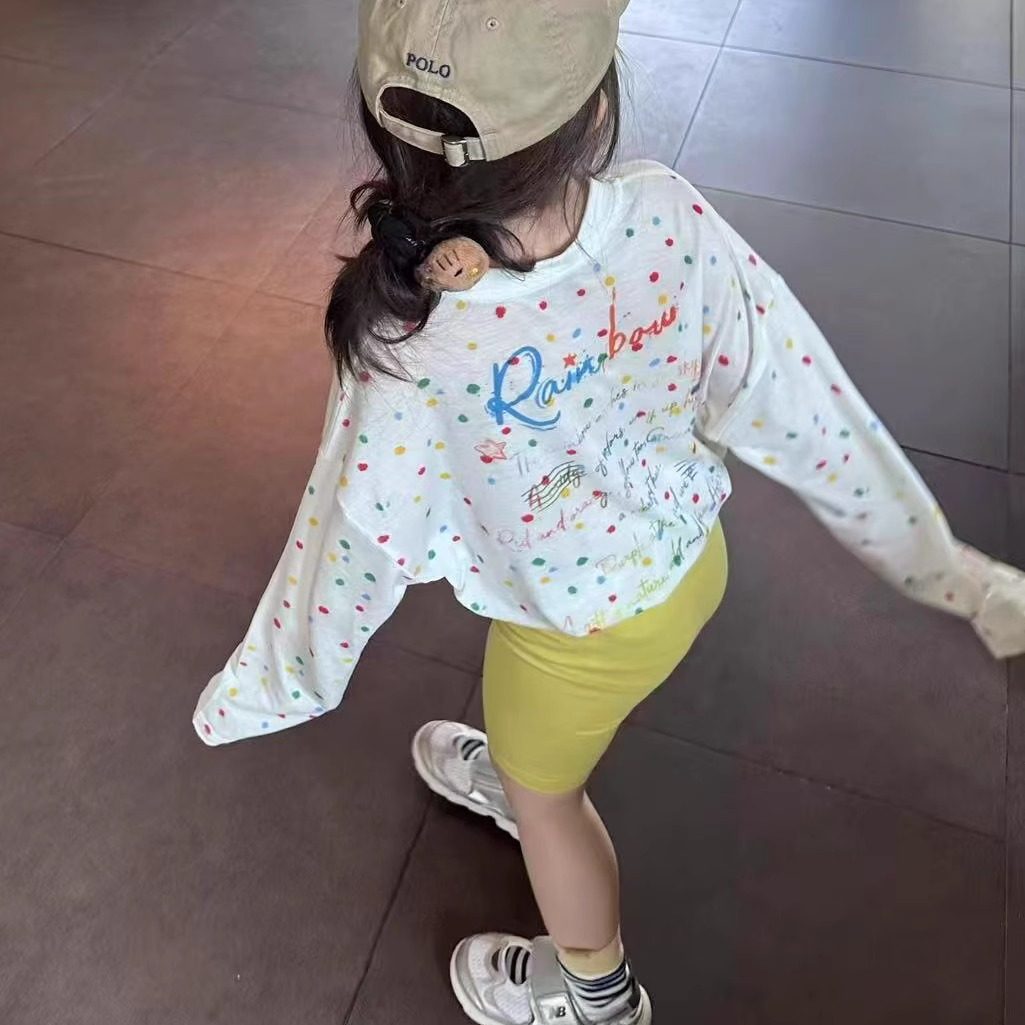 女童长袖天丝防晒衫彩色圆点儿童长袖轻薄罩衫亲子装25夏宝宝T恤