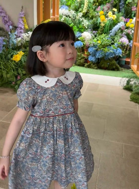 女童女宝宝泡泡袖短袖碎花连衣裙