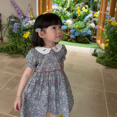 女童女宝宝泡泡袖短袖碎花连衣裙