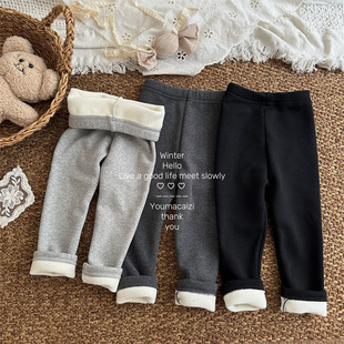 软糯舒适25冬女童加绒打底裤百搭基本款儿童纯色一体绒修身长裤