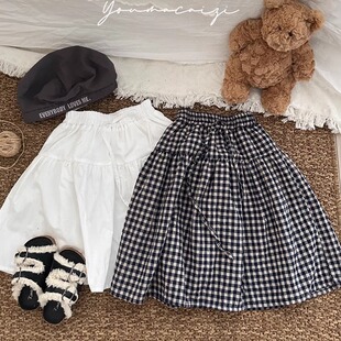 女童复古文艺棉布格子半身裙大裙摆26春韩系穿搭儿童白色裙子8