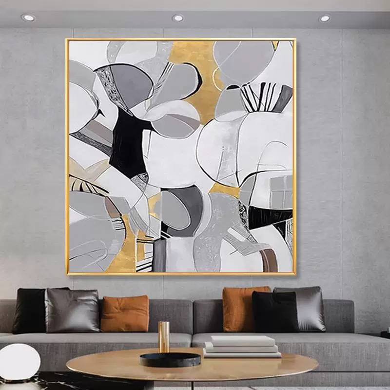 客厅背景墙装饰画正方形轻奢壁画办公室挂画餐厅极简壁画定制油画图片