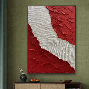 客厅背景墙装饰画立体抽象手工肌理画红红火火玄关挂画样板房油画
