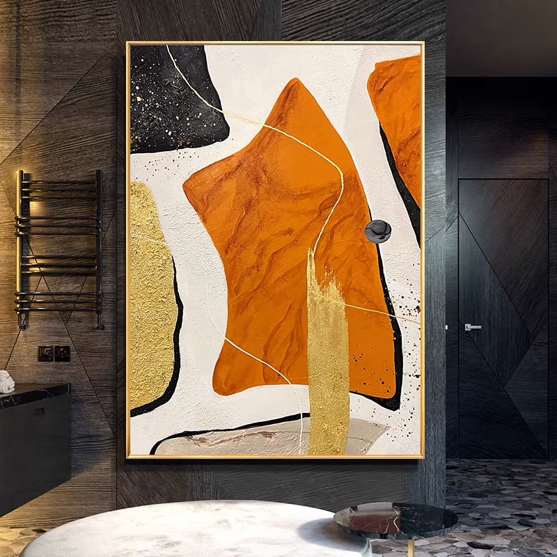 手绘油画金箔抽象几何装饰画现代简约美式轻奢玄关过道背景墙挂画图片
