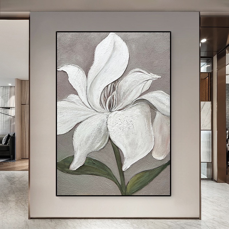 客厅沙发立体花卉油画手绘抽象挂画大尺寸装饰画玄关走廊肌理壁画图片