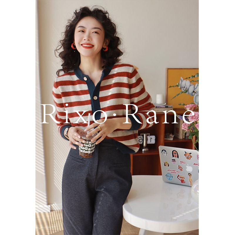 法国 Rixo Rane法式浪漫⭐法式红白撞色条纹针织开衫毛衣外套女
