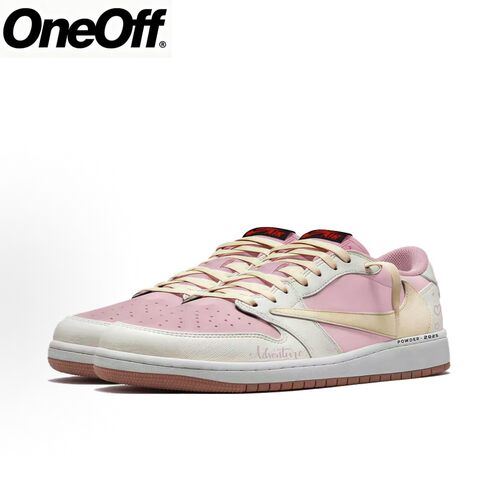 定制球鞋 TravisScott x Jordan AirJordan AJ1柔粉倒钩复古球鞋