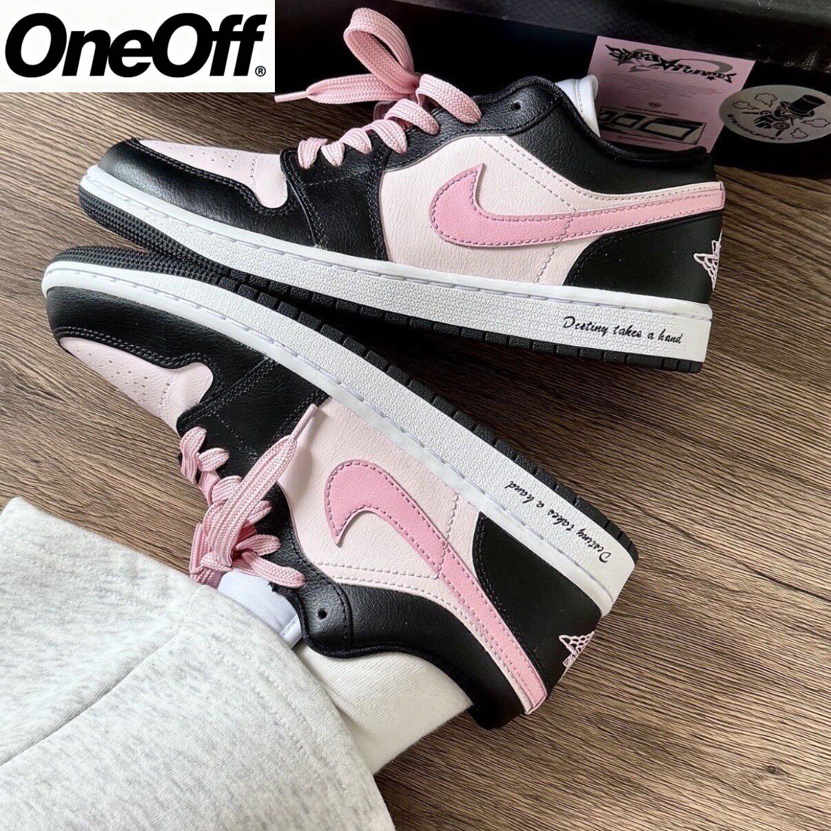 球鞋定制 Air Jordan 1 AJ1 雾野樱花黑粉涂鸦男女低帮复古篮球鞋