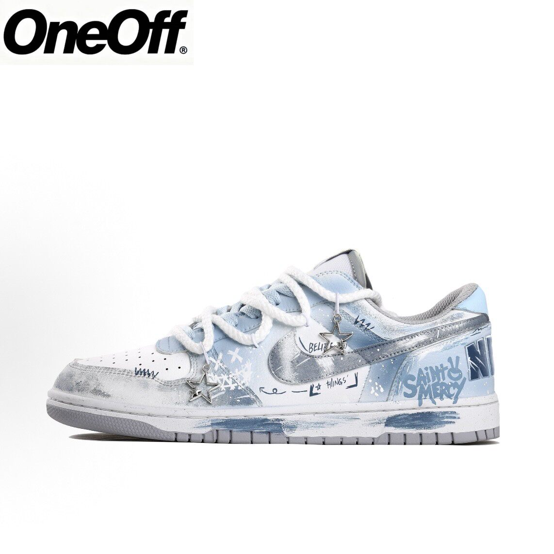 【定制球鞋】Nike BigLow机械魔灵 学院涂鸦蓝色减震耐磨低帮板鞋