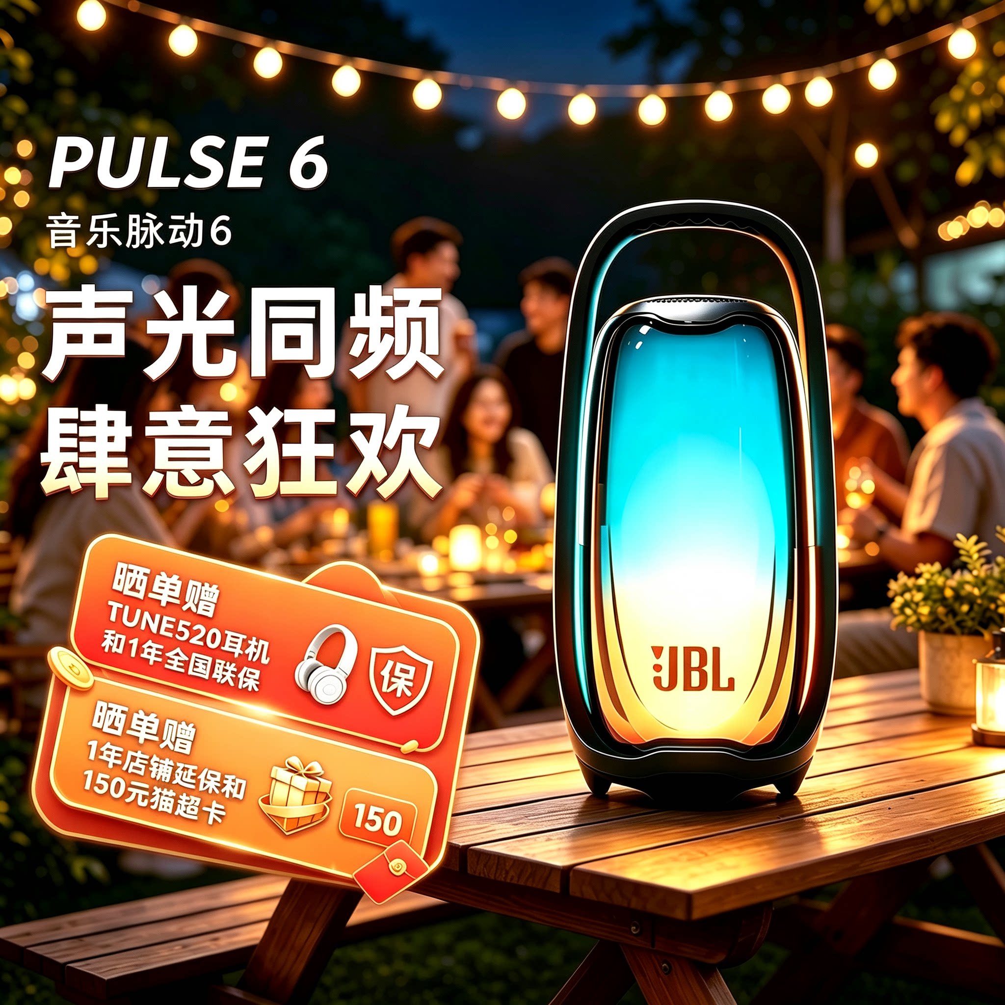 JBL PULSE6音乐脉动6代氛围感灯光音箱家用户外便携无线蓝牙音响