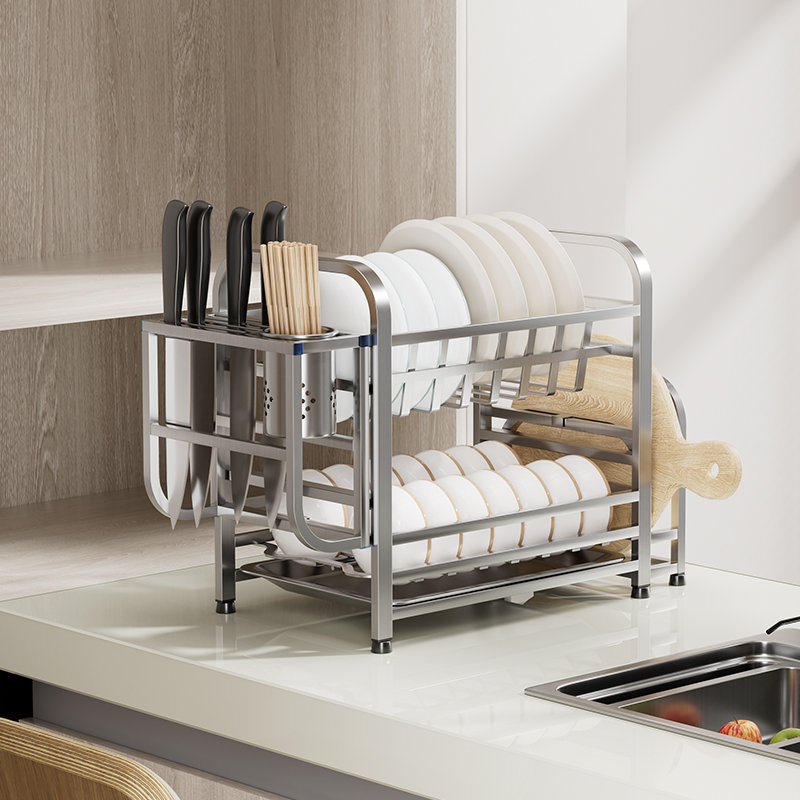 碗架不锈钢厨房台面盘子沥水置物架放碗碟刀2023新款碗柜家用双层