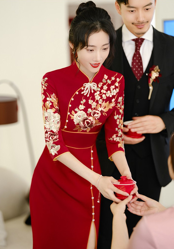 敬酒服新娘秋冬酒红色旗袍中式结婚小个子改良订婚礼服女长袖回门