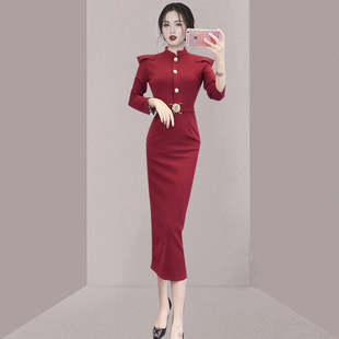秋款女装2022年新款裙子高级感气质女神范显瘦长袖职业连衣裙秋季