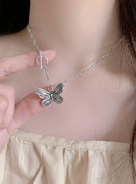 S925银蝴蝶吊坠项链锁骨链